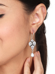 Silver Oxidised finish drop Earring with White AD stone