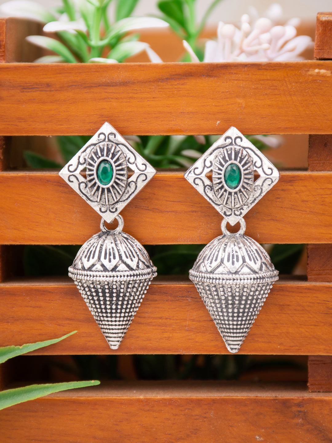 Silver Oxydised finish Drop Earrings