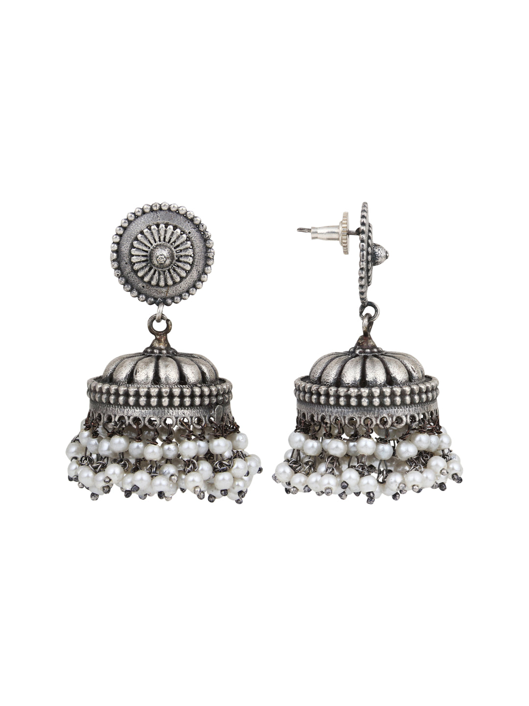 Self Engraved Jhumka with pearl drops