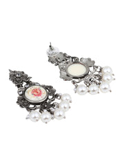 Silver plated Drop Earring with flower painting