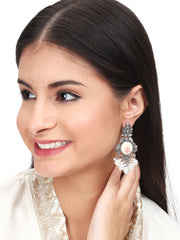 Silver plated Drop Earring with flower painting