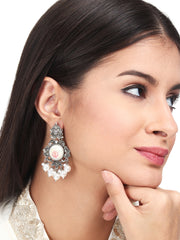 Silver plated Drop Earring with flower painting