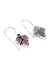 Silver Oxidised finish Light Pink stone work drop earring