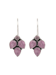 Silver Oxidised finish Light Pink stone work drop earring
