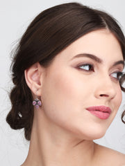 Silver Oxidised finish Light Pink stone work drop earring