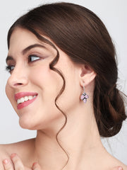 Silver Oxidised finish Light Pink stone work drop earring