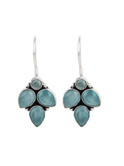 Silver Oxidised finish Mint stone work drop earring