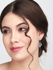 Silver Oxidised finish Mint stone work drop earring