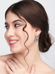 Silver Oxidised finish Mint stone work drop earring