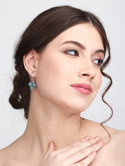 Silver Oxidised finish Mint stone work drop earring