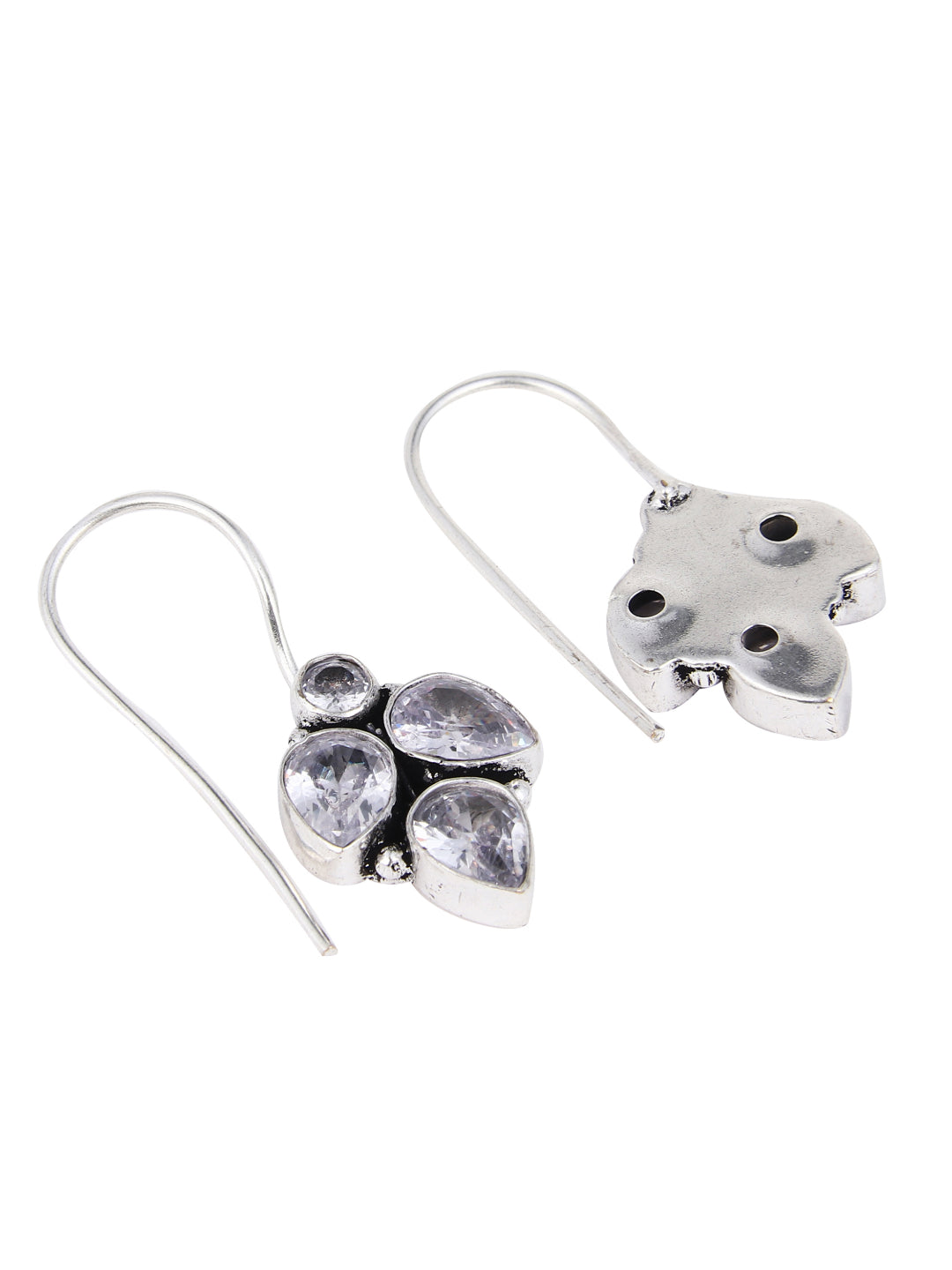 Silver Oxidised finish White stone work drop earring