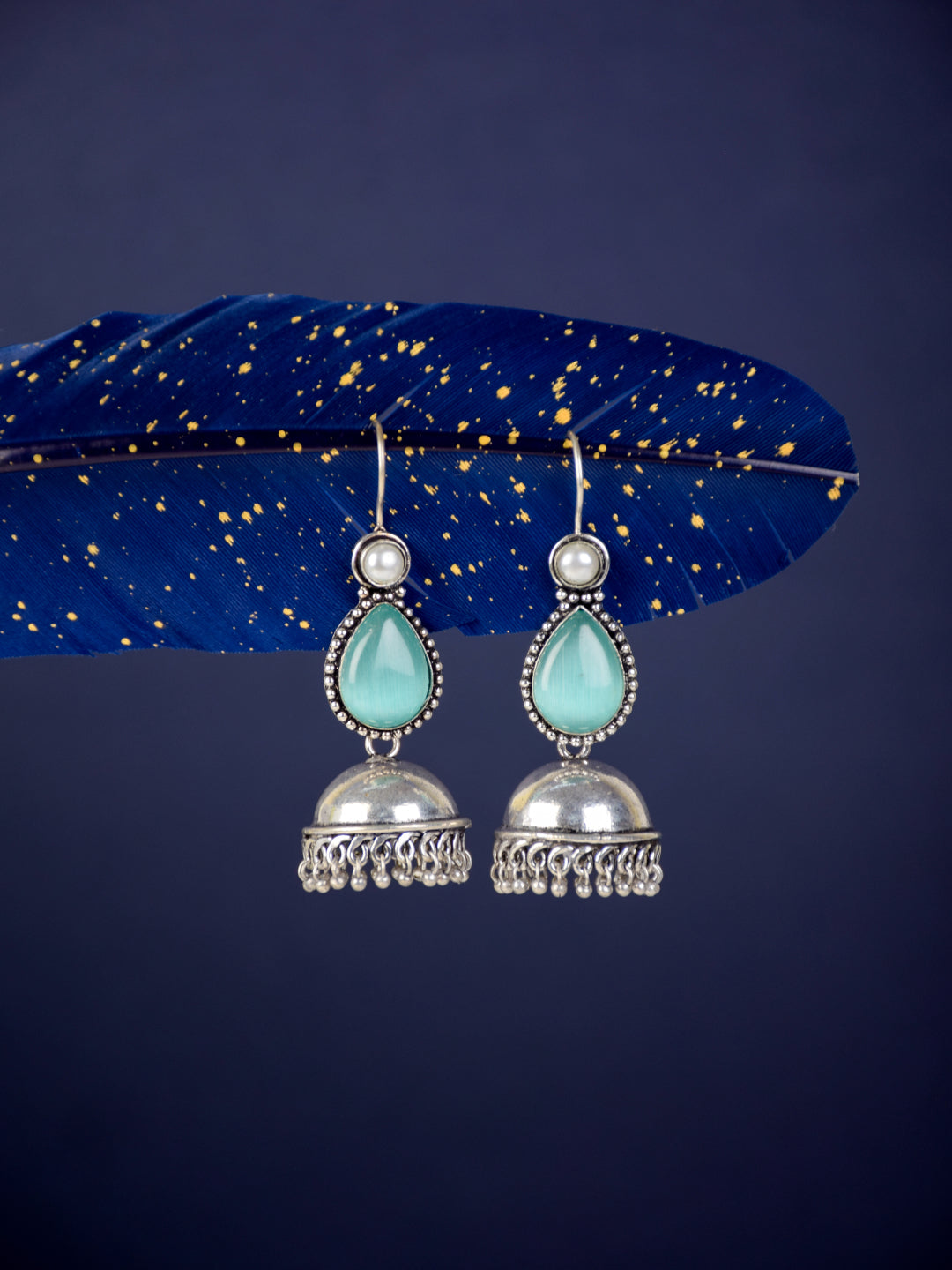 Contemporary drop Jhumka with Monalisa Stone