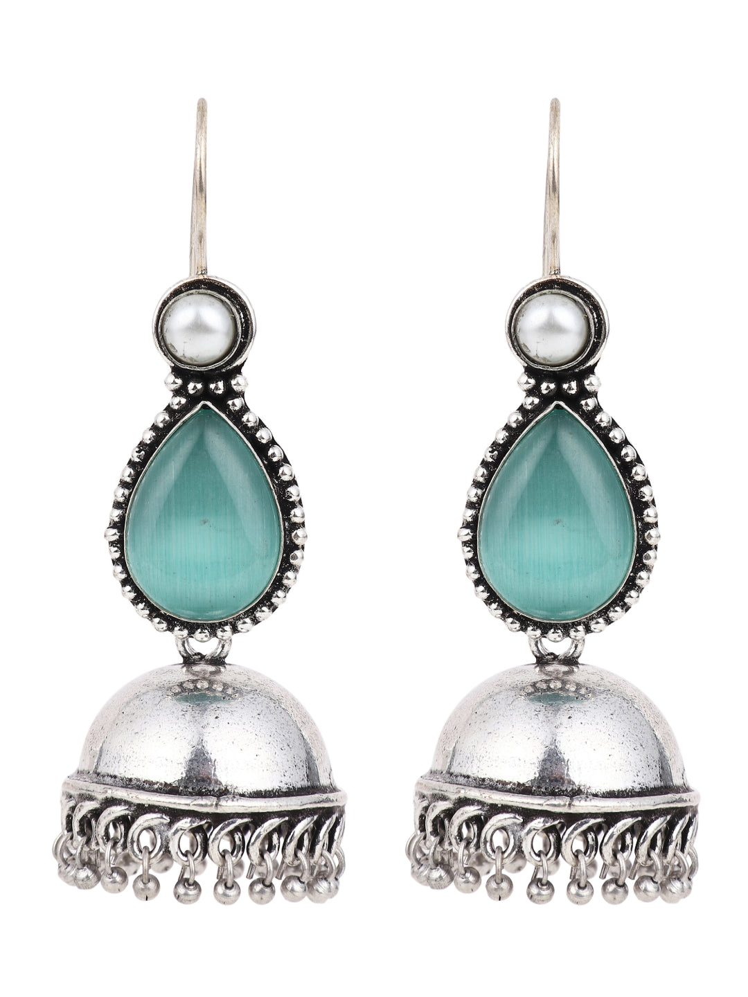 Contemporary drop Jhumka with Monalisa stone Green