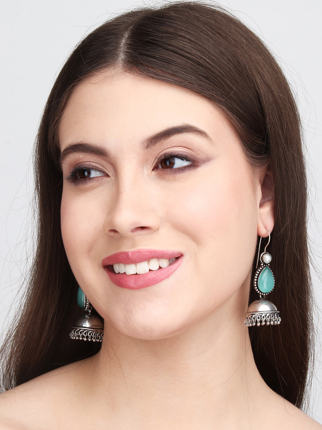 Contemporary drop Jhumka with Monalisa Stone