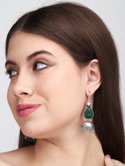 Contemporary drop Jhumka with Monalisa stone Dark Green