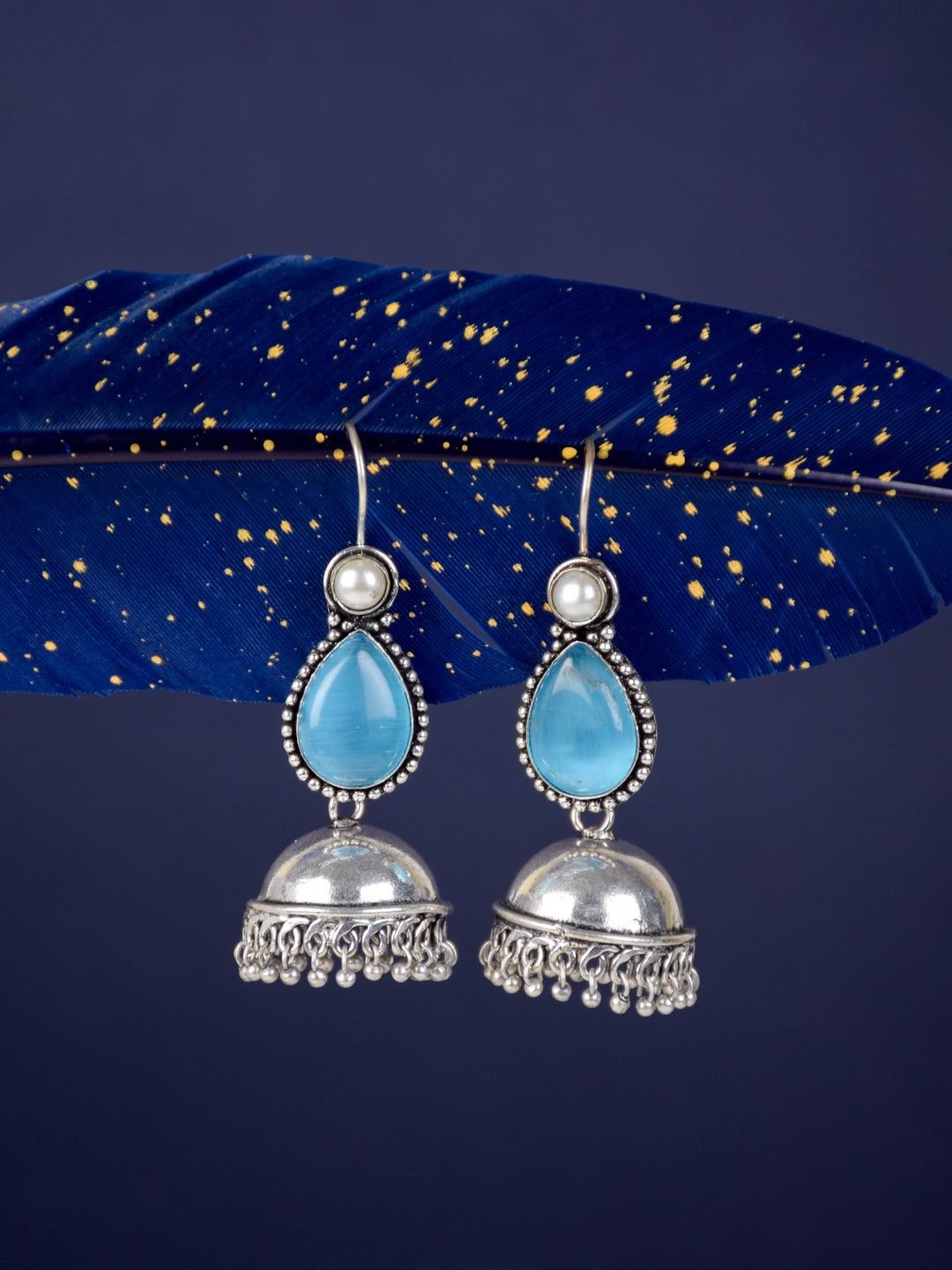 Contemporary drop Jhumka with Monalisa Stone