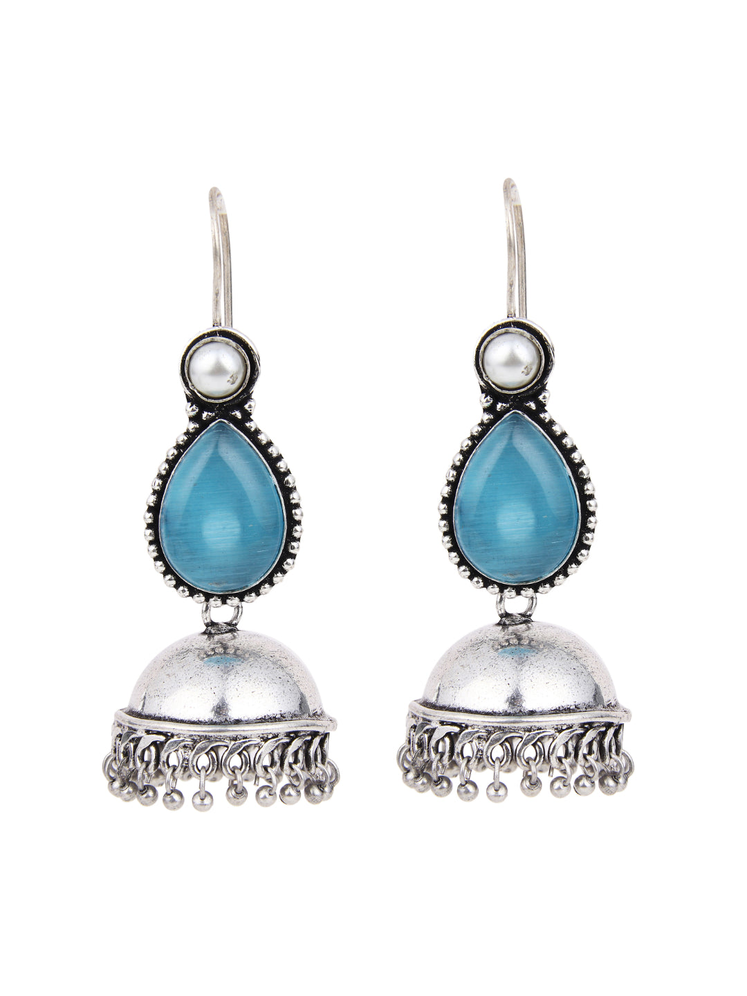 Contemporary drop Jhumka with Monalisa stone Blue
