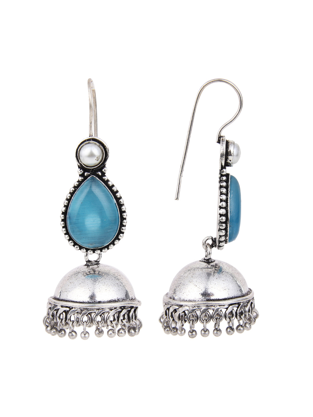 Contemporary drop Jhumka with Monalisa stone Blue