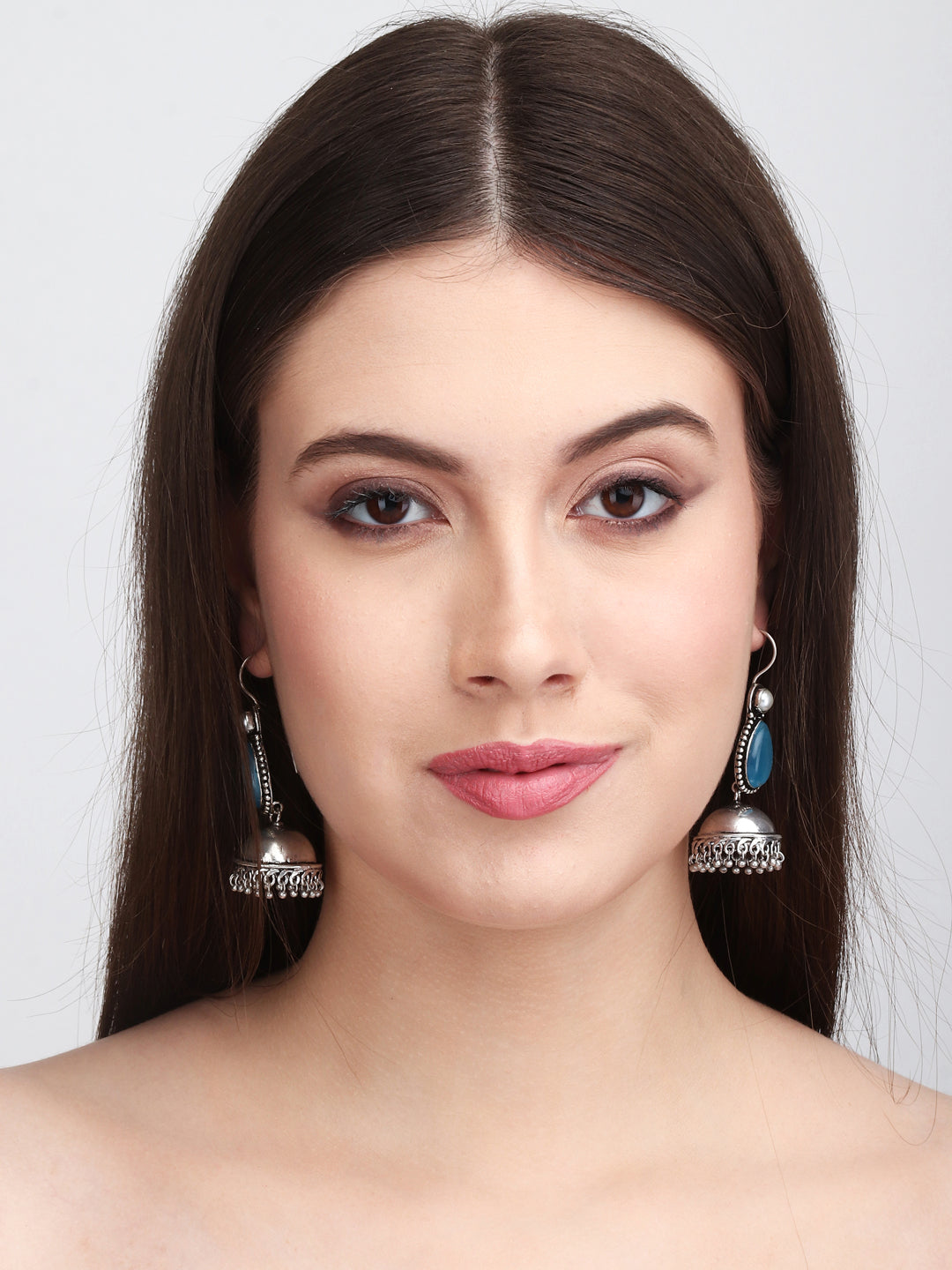 Contemporary drop Jhumka with Monalisa stone Blue