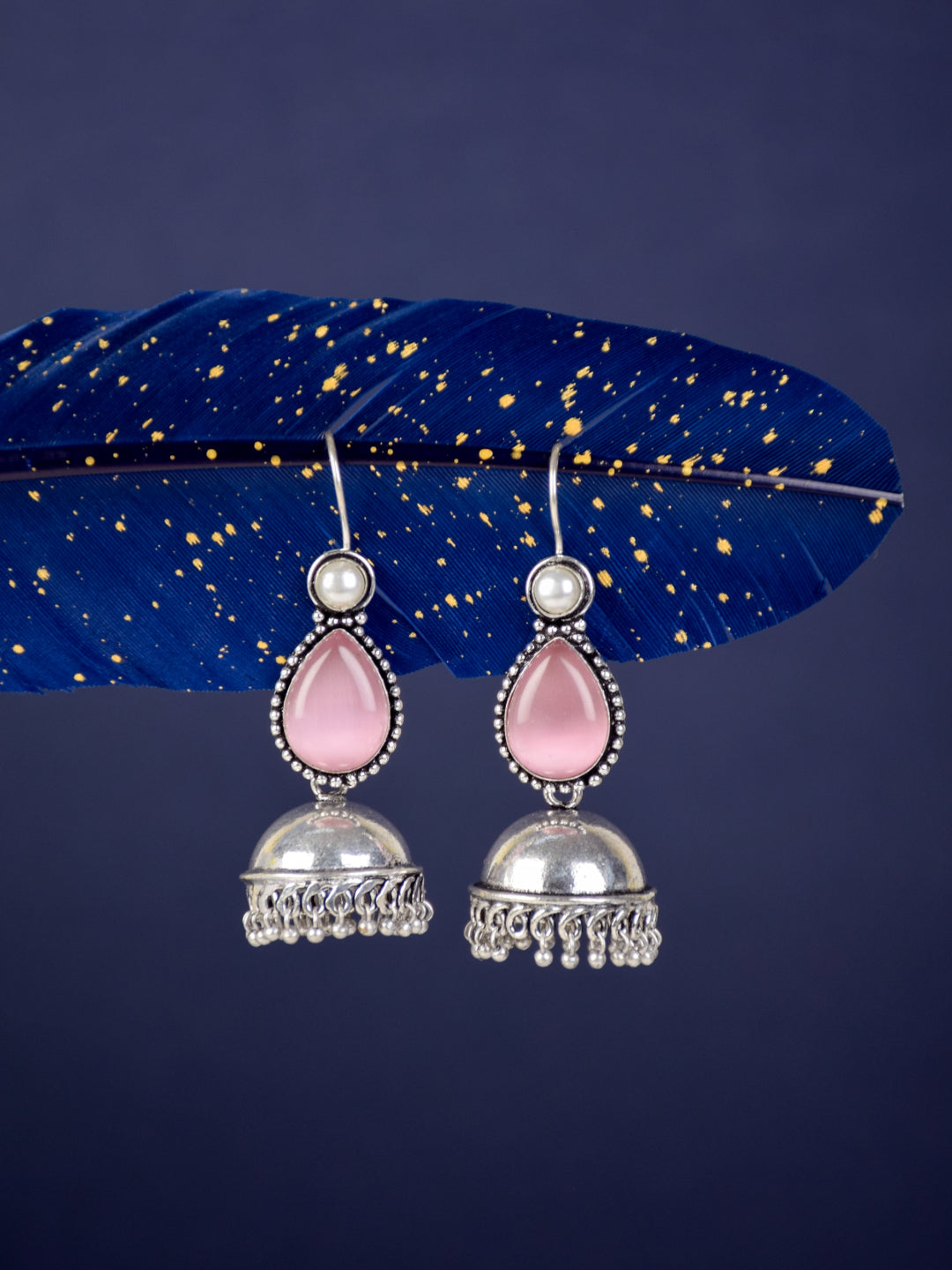 Contemporary drop Jhumka with Monalisa Stone