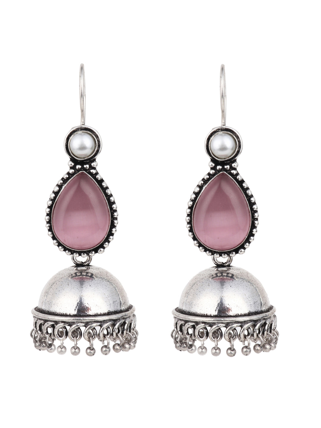 Contemporary drop Jhumka with Monalisa stone Pink