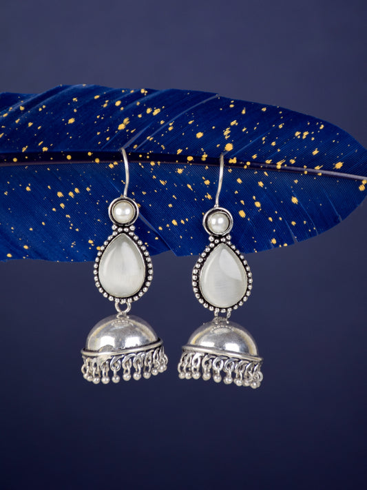 Contemporary drop Jhumka with Monalisa stone White