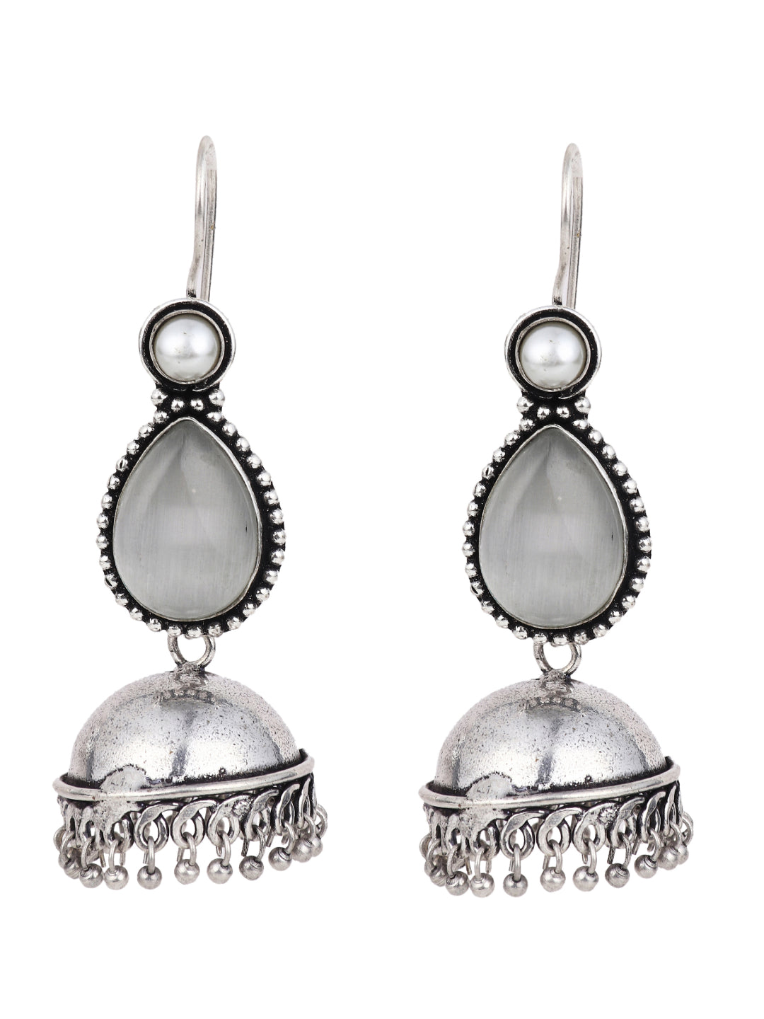 Contemporary drop Jhumka with Monalisa stone White