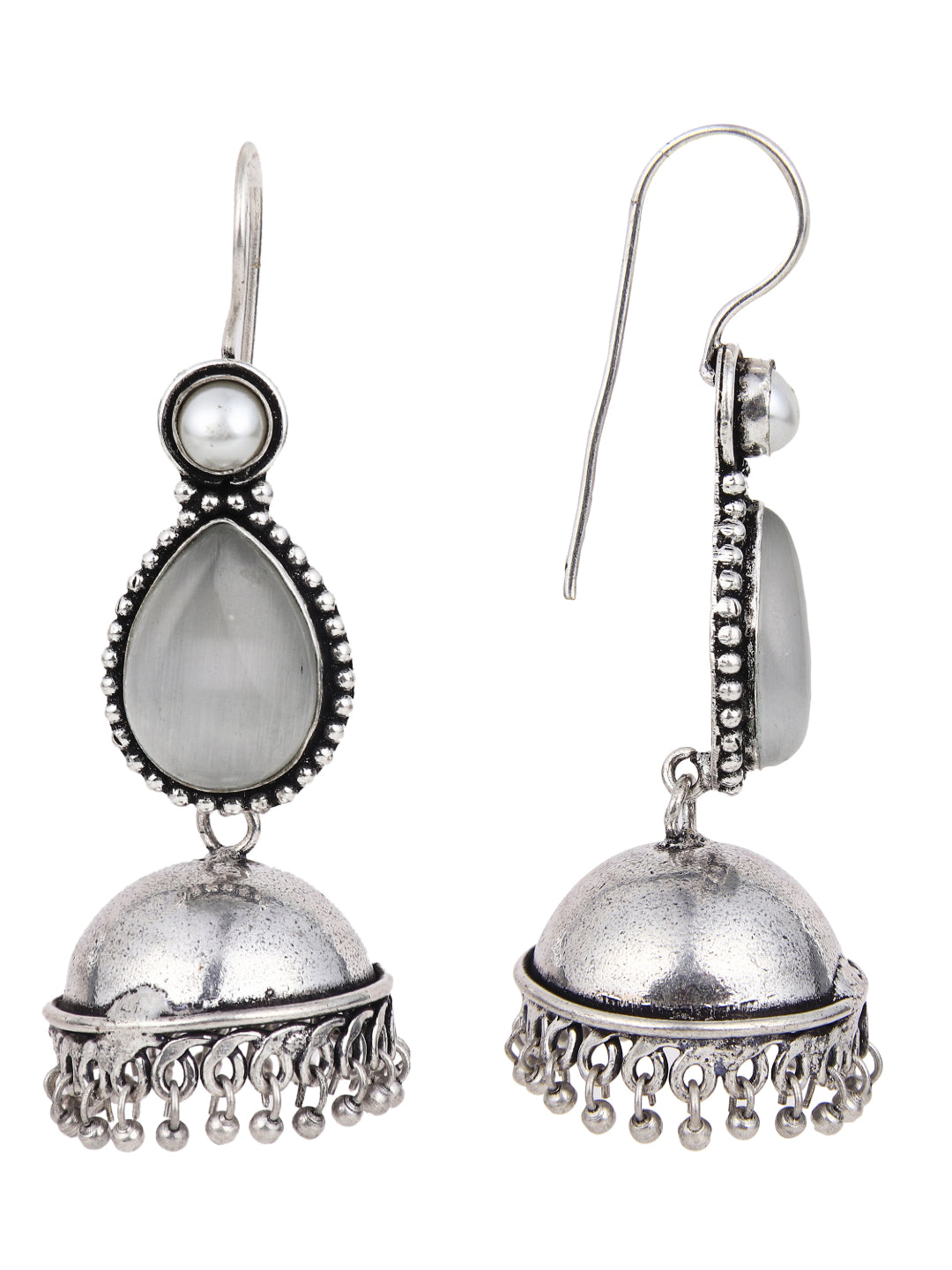 Contemporary drop Jhumka with Monalisa stone White