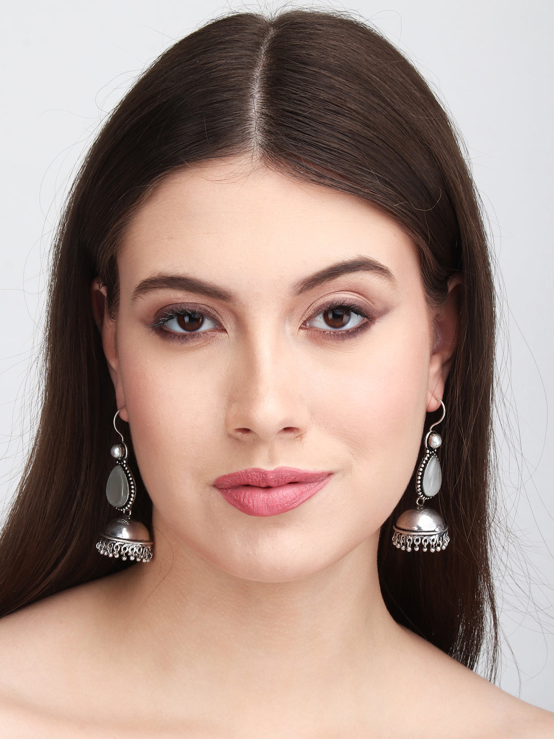 Contemporary drop Jhumka with Monalisa stone White