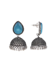 Contemporary Jhumka with Monalisa Stone - Blue