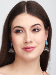 Contemporary Jhumka with Monalisa Stone - Blue