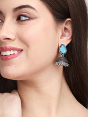 Contemporary Jhumka with Monalisa Stone - Blue