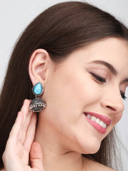 Contemporary Jhumka with Monalisa Stone - Blue
