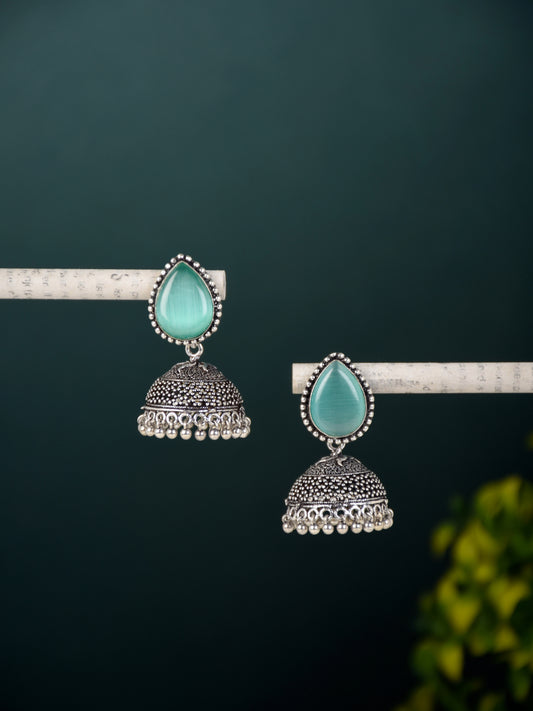 Contemporary Jhumka with Monalisa Stone - Mint