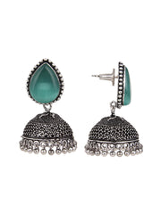 Contemporary Jhumka with Monalisa Stone - Mint