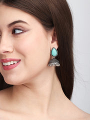 Contemporary Jhumka with Monalisa Stone - Mint