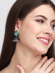Contemporary Jhumka with Monalisa Stone - Mint