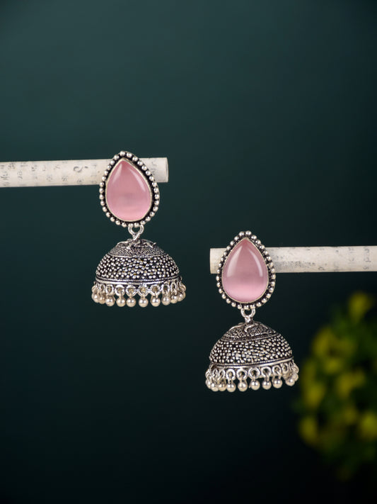 Contemporary Jhumka with Monalisa Stone - Pink