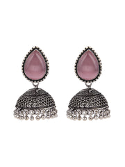 Contemporary Jhumka with Monalisa Stone - Pink