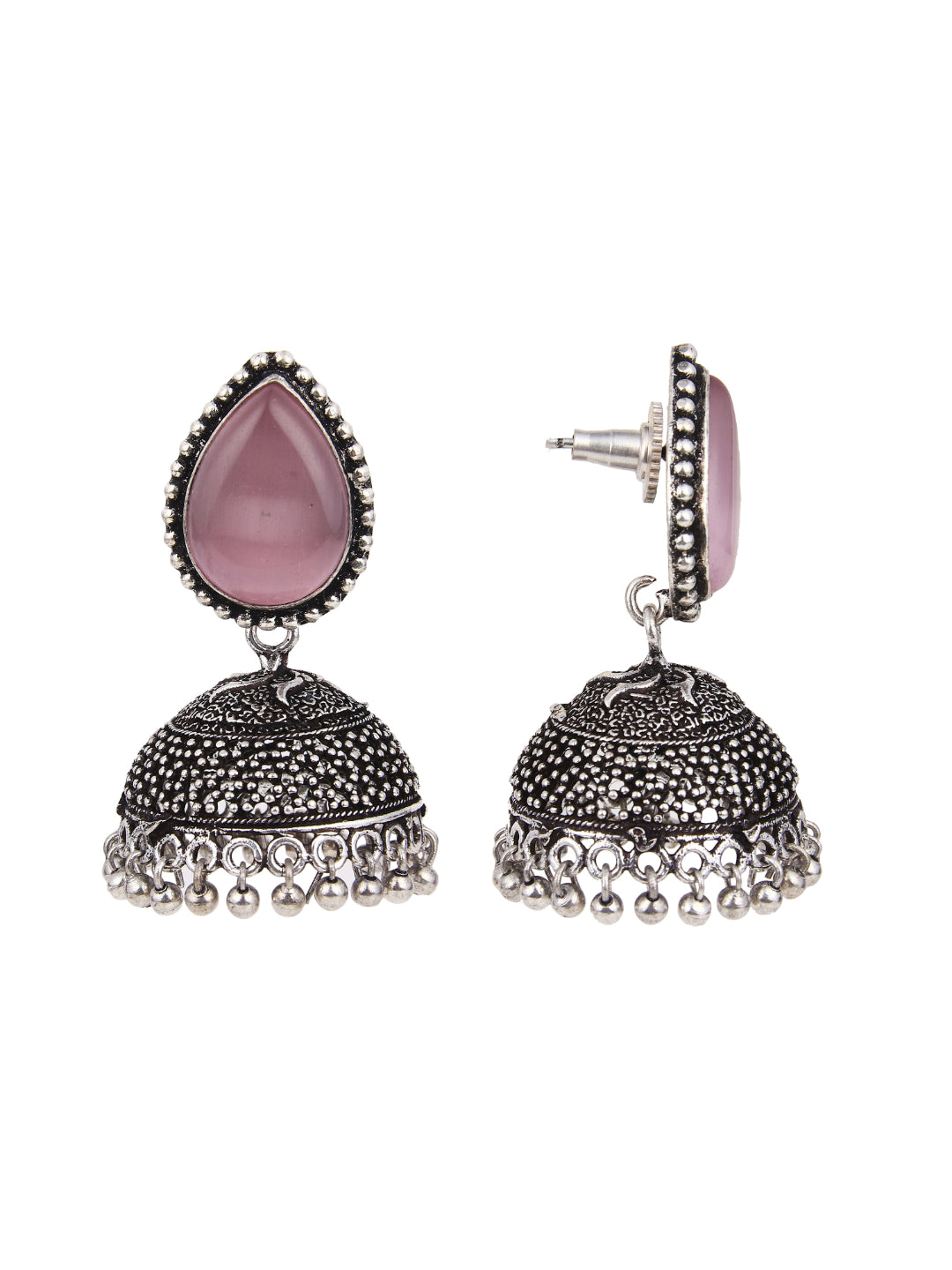 Contemporary Jhumka with Monalisa Stone - Pink