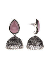 Contemporary Jhumka with Monalisa Stone - Pink