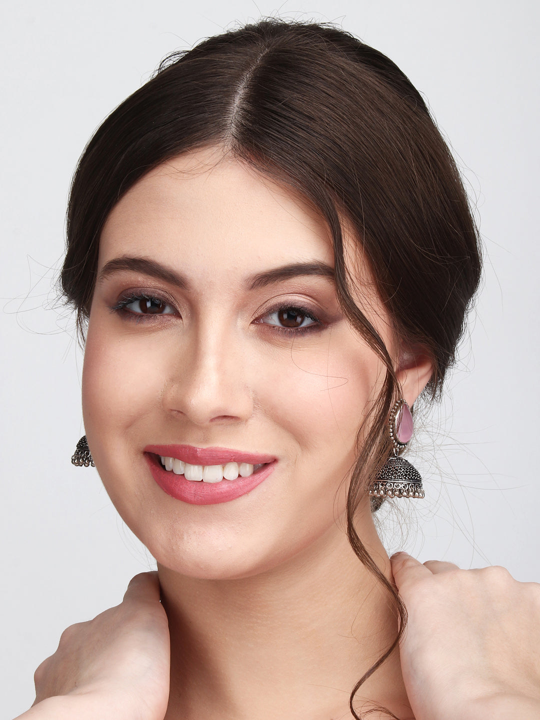 Contemporary Jhumka with Monalisa Stone - Pink
