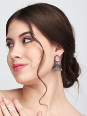 Contemporary Jhumka with Monalisa Stone - Pink