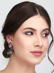 Contemporary Jhumka with Monalisa Stone - Pink