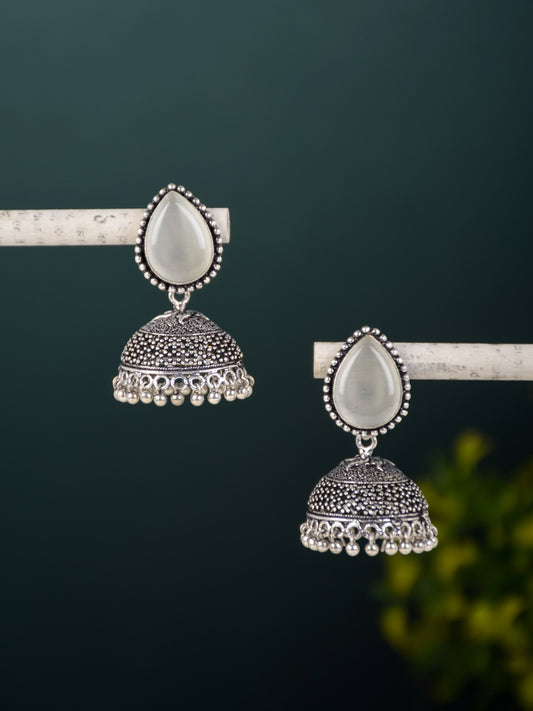 Contemporary Jhumka with Monalisa Stone - White