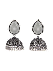 Contemporary Jhumka with Monalisa Stone - White