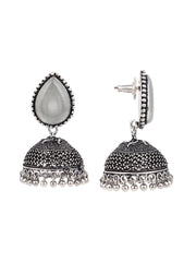 Contemporary Jhumka with Monalisa Stone - White