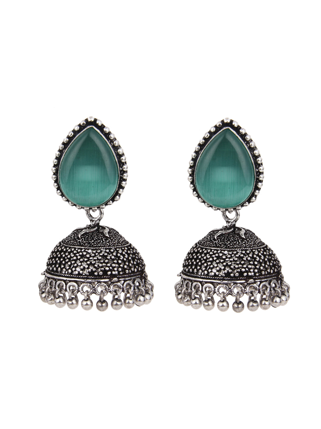 Contemporary Jhumka with Monalisa Stone - Mint