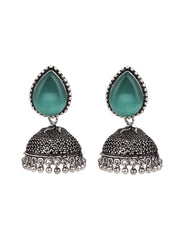 Contemporary Jhumka with Monalisa Stone - Mint