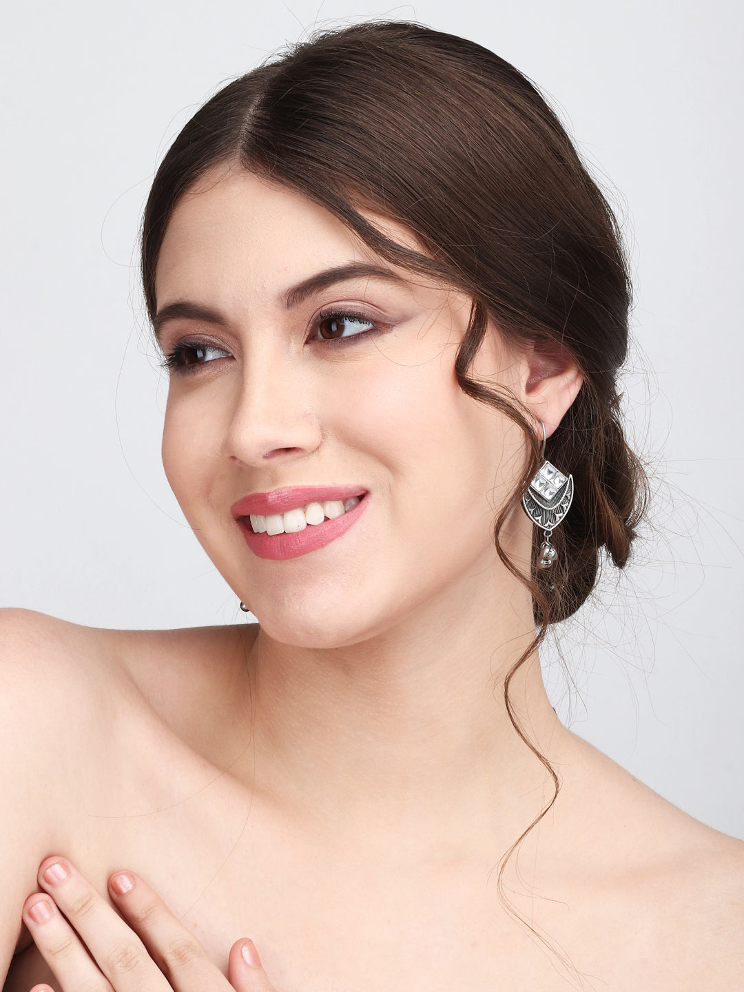 Contemporary Earring with Crescent Moon & ghungroo drops